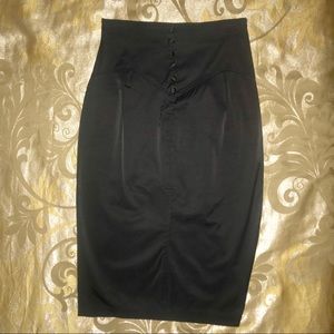 Black stretch satin pencil skirt